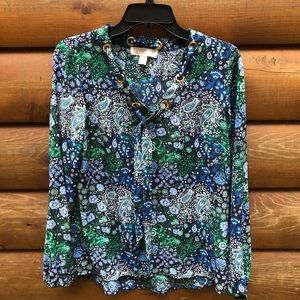 Michael Kors colorful long sleeve top with ties